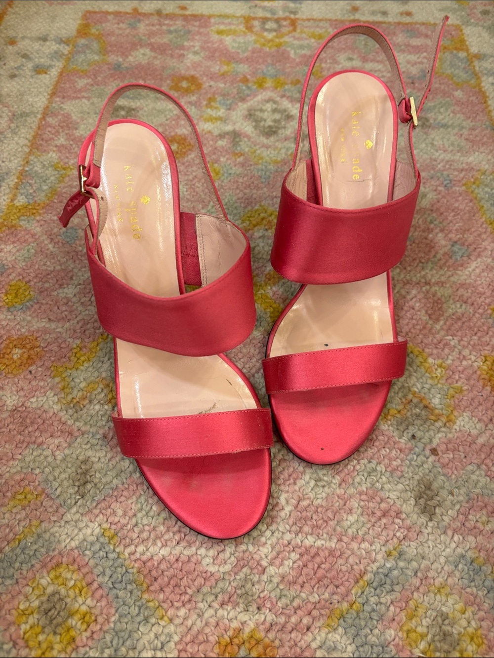 kate spade Hot Pink Satin Two-Strap Slingback Heels